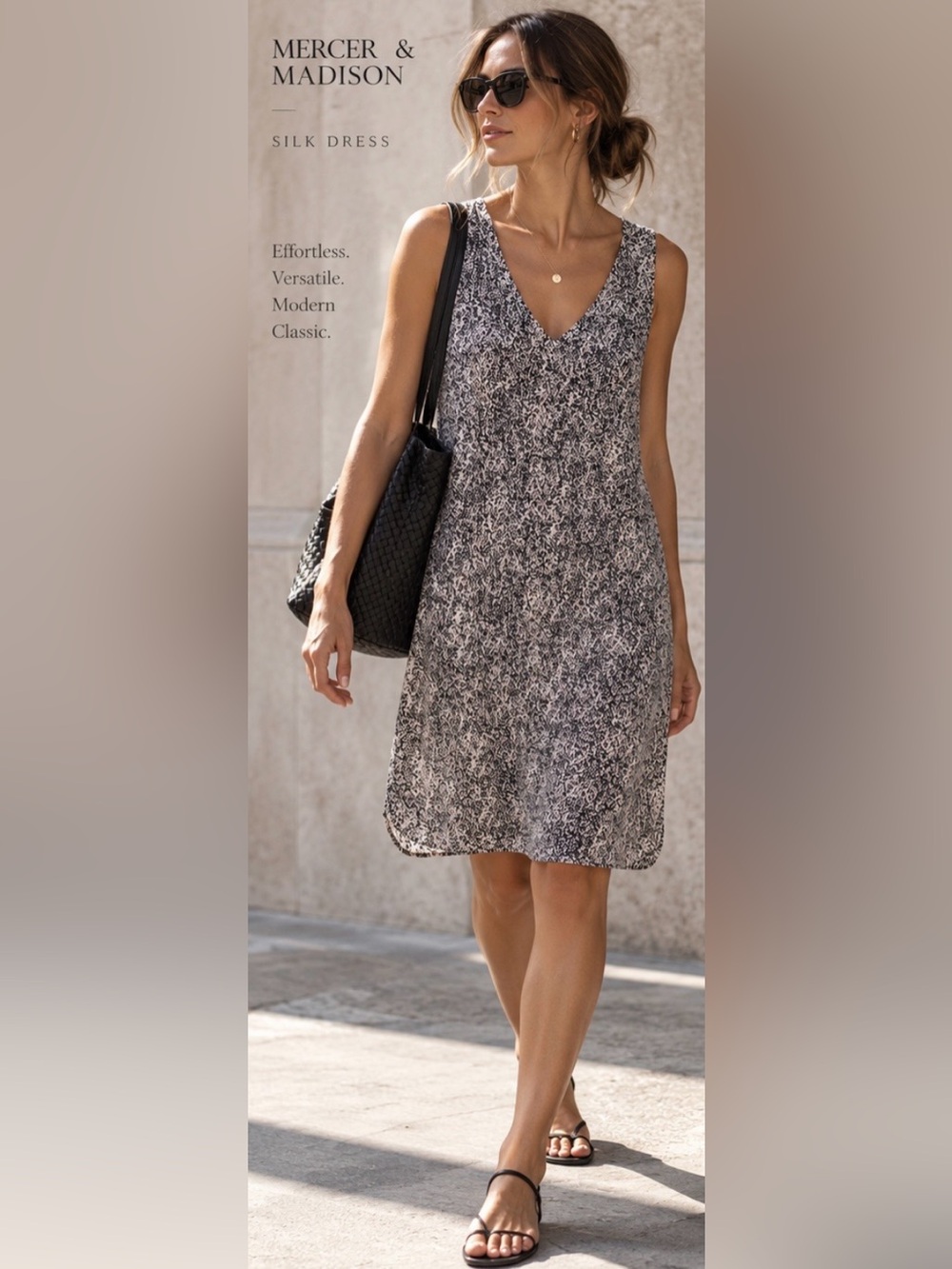Mercer & Madison Silk Dress in Navy and Ecru
